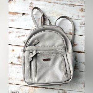 MultiSac Adele mini backpack purse vegan leather NWOT light gray neutral floral
